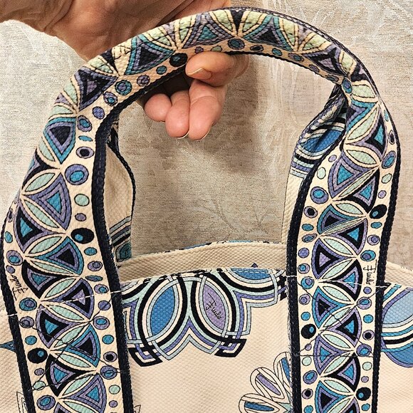 Emilio Pucci blue purple mandala snowflake canvas tote Italy Marilyn Monroe - Picture 9 of 12